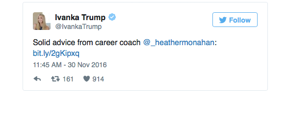 Ivanka Trump – Solid advice from career coach Heather Monahan